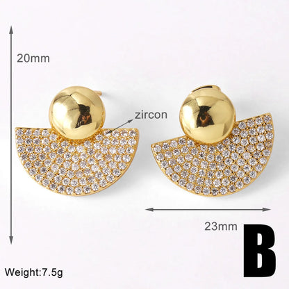 1 Pair Modern Style Simple Style Sector Heart Shape Inlay Copper Zircon 18K Gold Plated Ear Studs