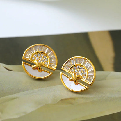 1 Pair Modern Style Simple Style Solid Color Enamel Inlay Copper Shell Zircon 18K Gold Plated Ear Studs