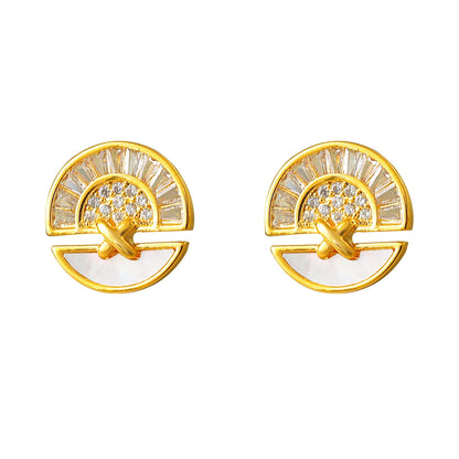 1 Pair Modern Style Simple Style Solid Color Enamel Inlay Copper Shell Zircon 18K Gold Plated Ear Studs