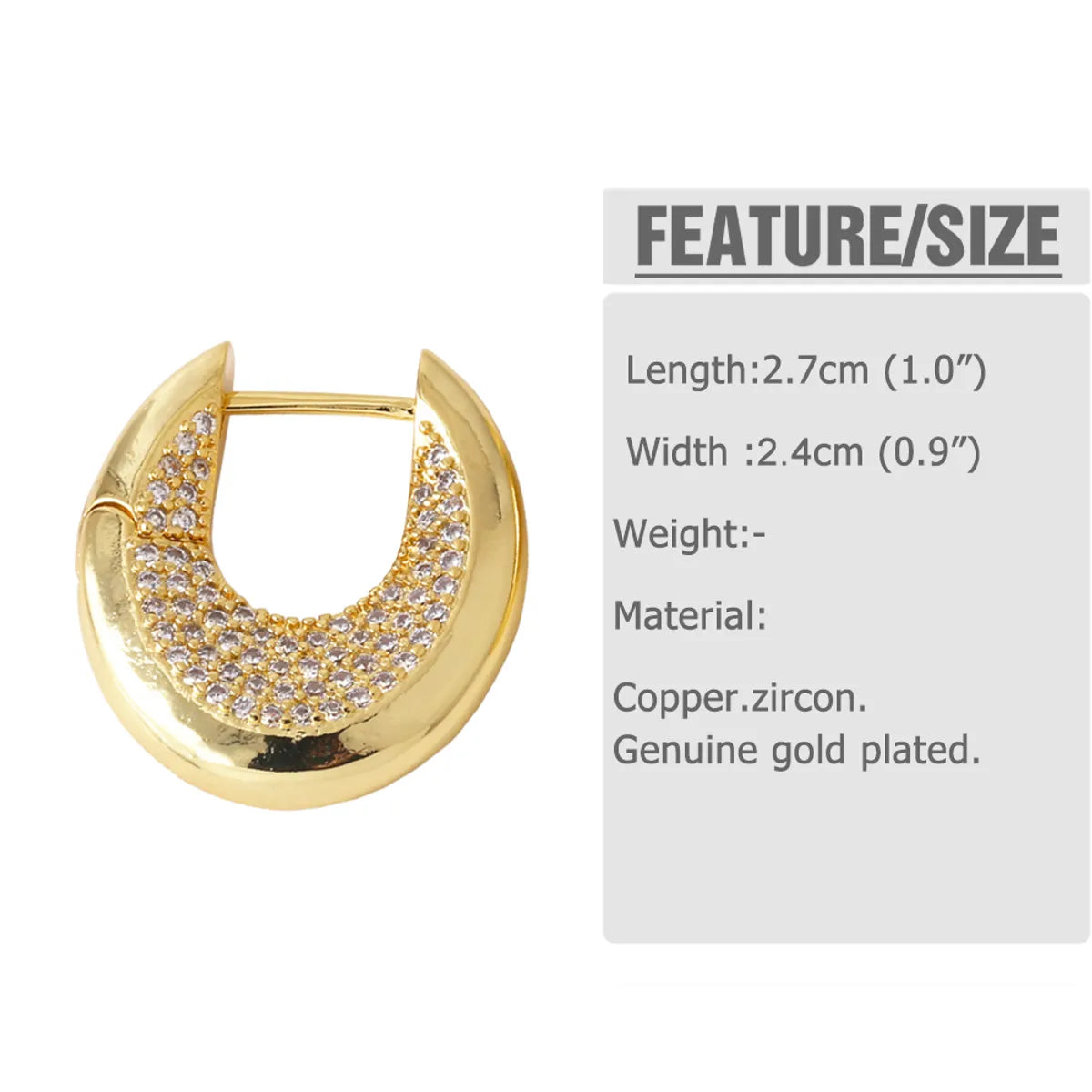 1 Pair Modern Style Simple Style Solid Color Plating Inlay Copper Zircon 18K Gold Plated Earrings