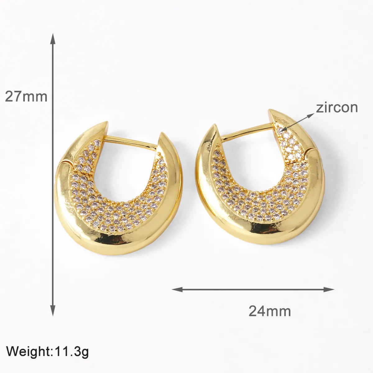 1 Pair Modern Style Simple Style Solid Color Plating Inlay Copper Zircon 18K Gold Plated Earrings