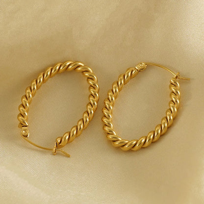 1 Pair Modern Style Simple Style Spiral Stripe Plating Stainless Steel 18k Gold Plated Hoop Earrings