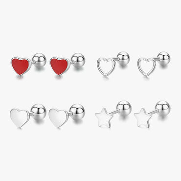 1 Pair Modern Style Simple Style Star Heart Shape Sterling Silver Epoxy Plating 14k Gold Plated Rhodium Plated Ear Studs