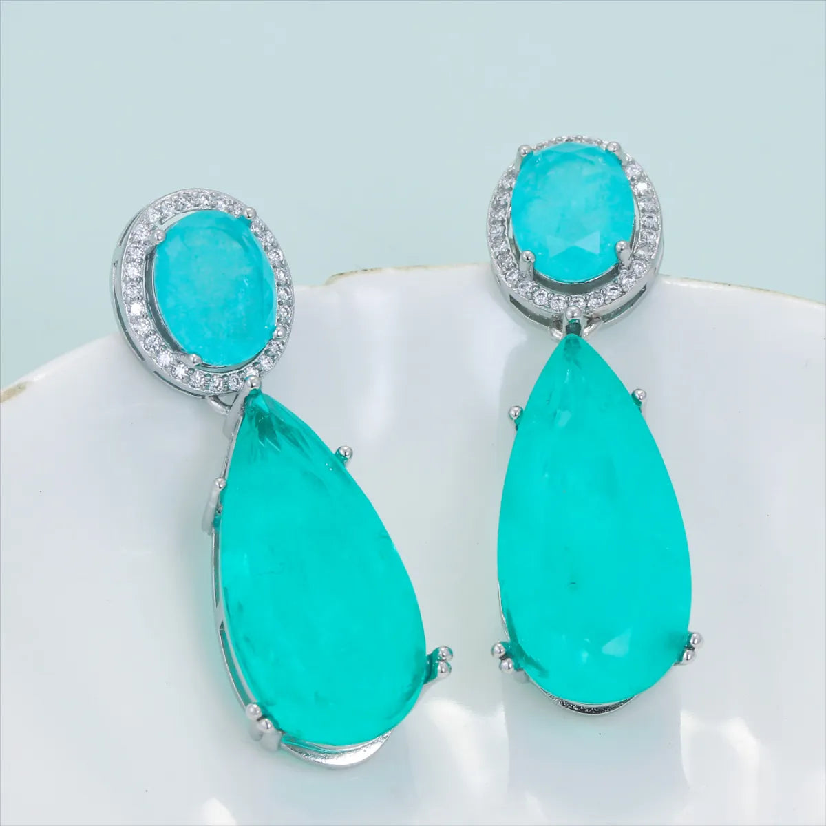 1 Pair Modern Style Simple Style Water Droplets Copper Plating Inlay Artificial Gemstones Rhinestones Drop Earrings