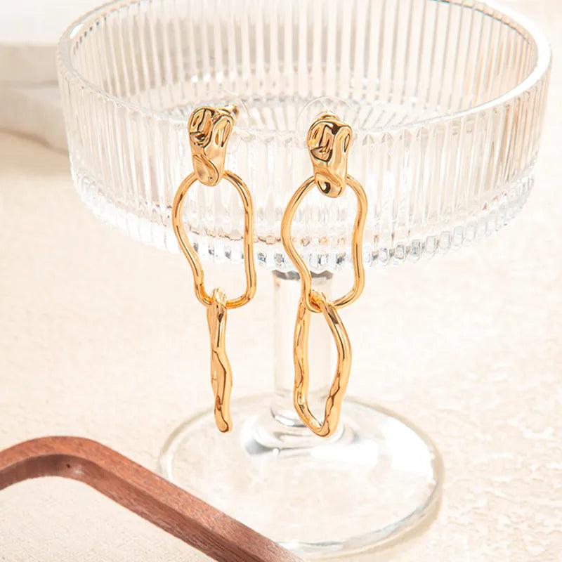 1 Pair Modern Style Solid Color Commute Irregular Copper Gold Plated Drop Earrings