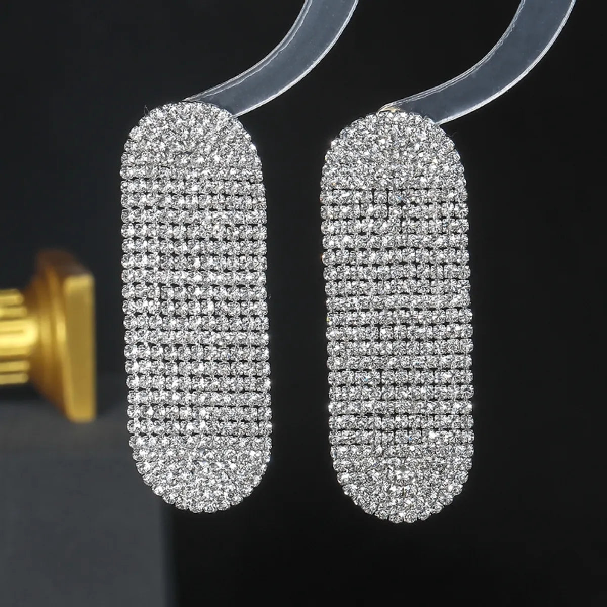 1 Pair Modern Style Solid Color Plating Rhinestone Silver Plated Drop Earrings