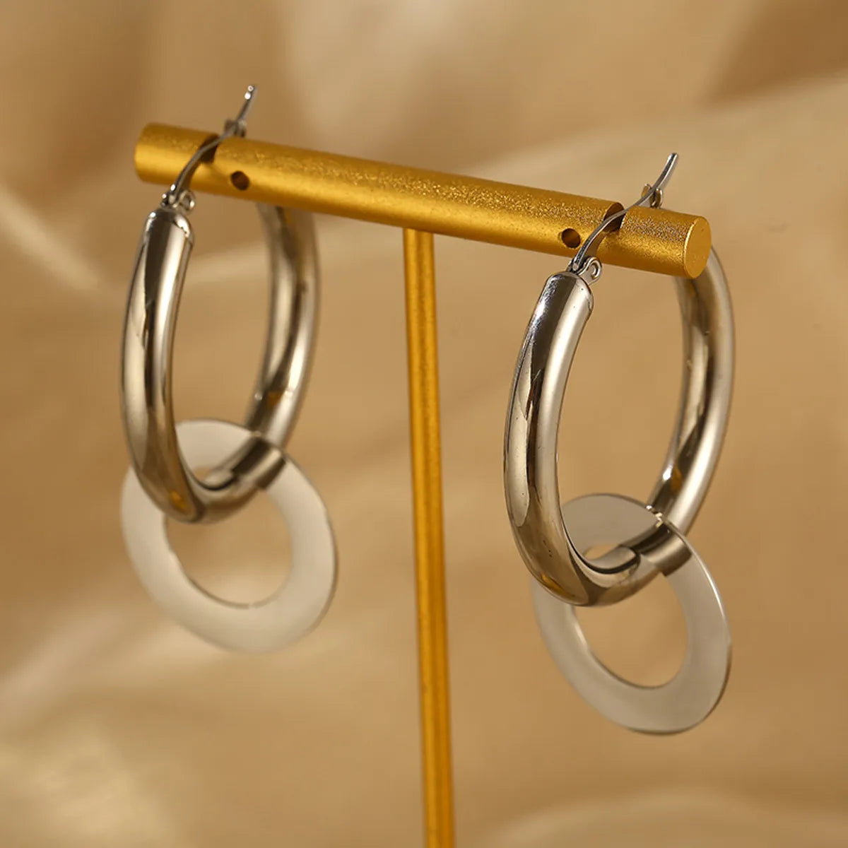 1 Pair Modern Style Solid Color Plating Stainless Steel 18k Gold Plated Hoop Earrings