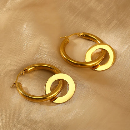 1 Pair Modern Style Solid Color Plating Stainless Steel 18k Gold Plated Hoop Earrings