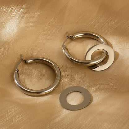 1 Pair Modern Style Solid Color Plating Stainless Steel 18k Gold Plated Hoop Earrings