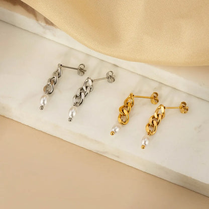 1 Pair Modern Style Solid Color Polishing Plating Stainless Steel Gold Plated Drop Earrings