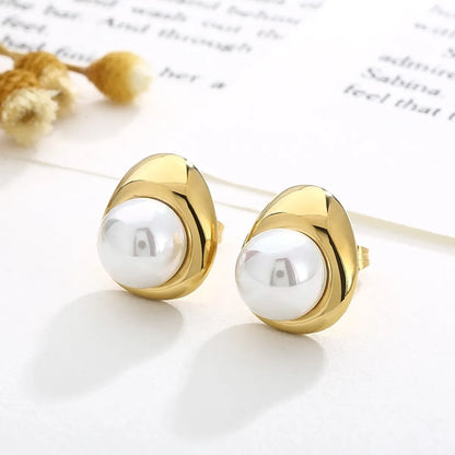 1 Pair Modern Style Streetwear C Shape Plating Inlay Stainless Steel Rhinestones Pearl Ear Studs