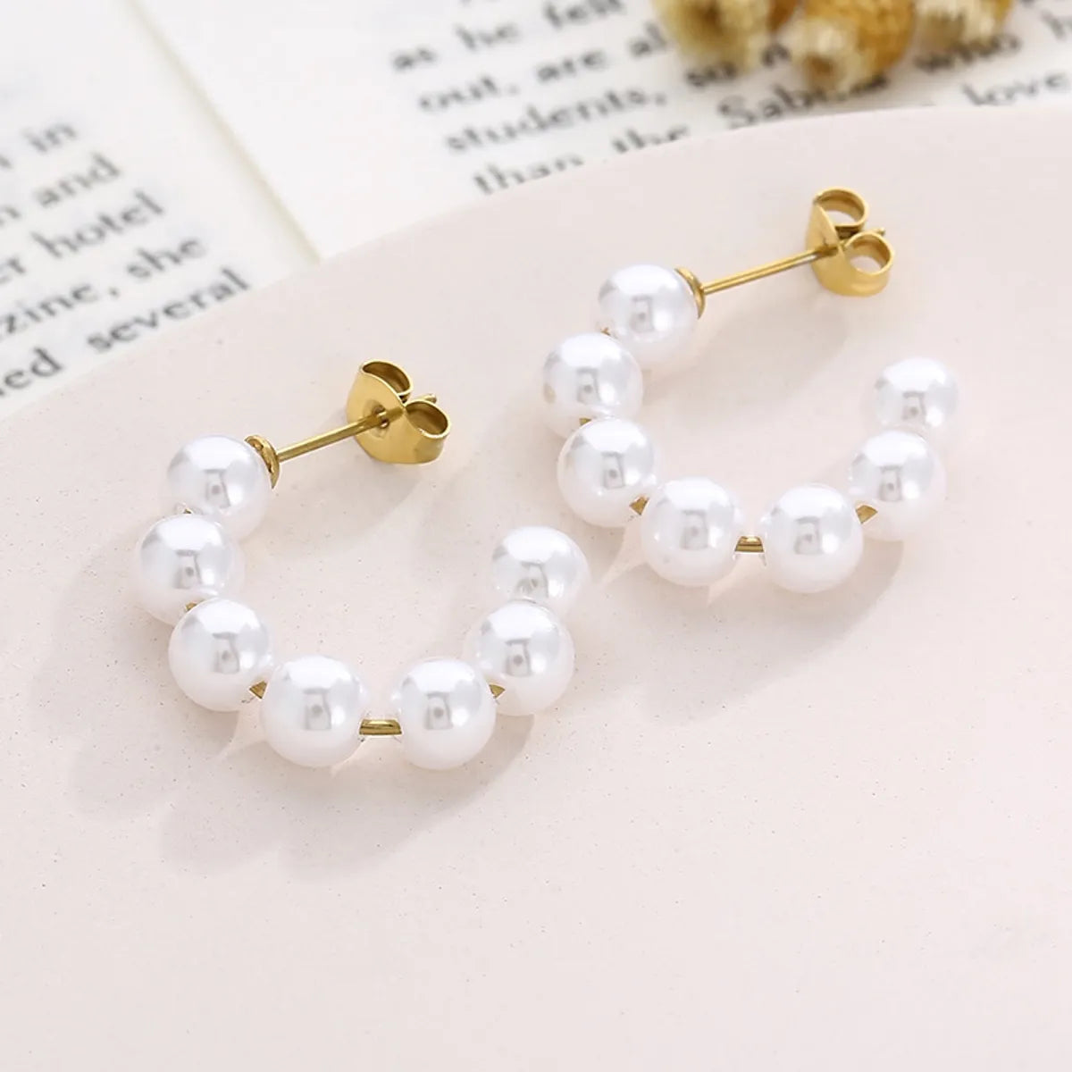 1 Pair Modern Style Streetwear C Shape Plating Inlay Stainless Steel Rhinestones Pearl Ear Studs