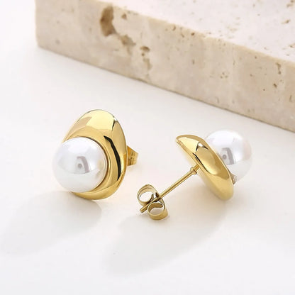 1 Pair Modern Style Streetwear C Shape Plating Inlay Stainless Steel Rhinestones Pearl Ear Studs