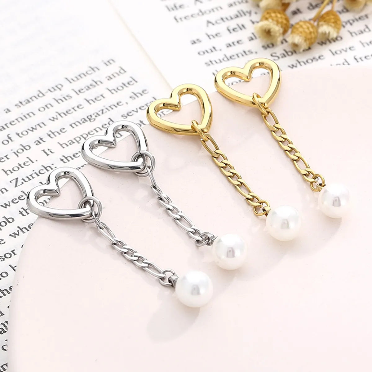 1 Pair Modern Style Streetwear Heart Shape Stainless Steel Pearl Plating Drop Earrings