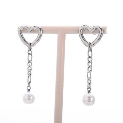 1 Pair Modern Style Streetwear Heart Shape Stainless Steel Pearl Plating Drop Earrings