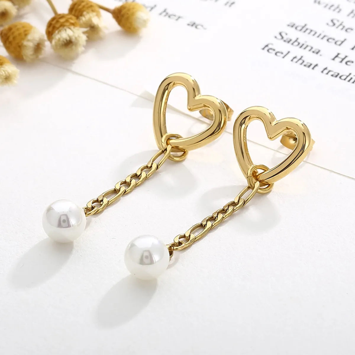 1 Pair Modern Style Streetwear Heart Shape Stainless Steel Pearl Plating Drop Earrings