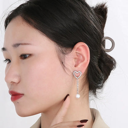 1 Pair Modern Style Streetwear Heart Shape Stainless Steel Pearl Plating Drop Earrings