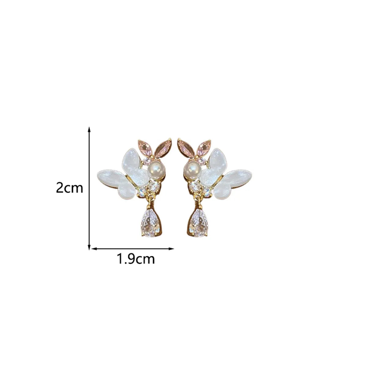 1 Pair Modern Style Sweet Classic Style Water Droplets Butterfly Inlay Copper Imitation Pearl Zircon Ear Studs