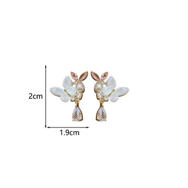 1 Pair Modern Style Sweet Classic Style Water Droplets Butterfly Inlay Copper Imitation Pearl Zircon Ear Studs