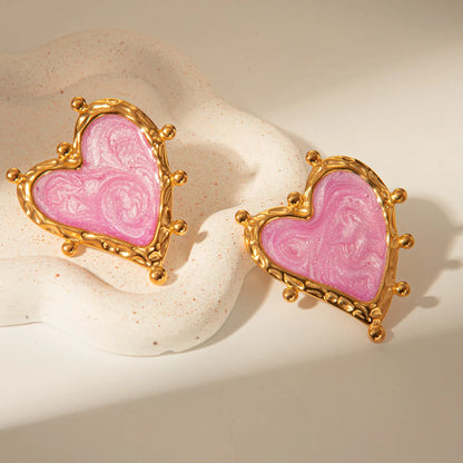 1 Pair Modern Style Sweet Korean Style Sector Heart Shape Grape Enamel Plating 304 Stainless Steel 14K Gold Plated Drop Earrings Ear Studs