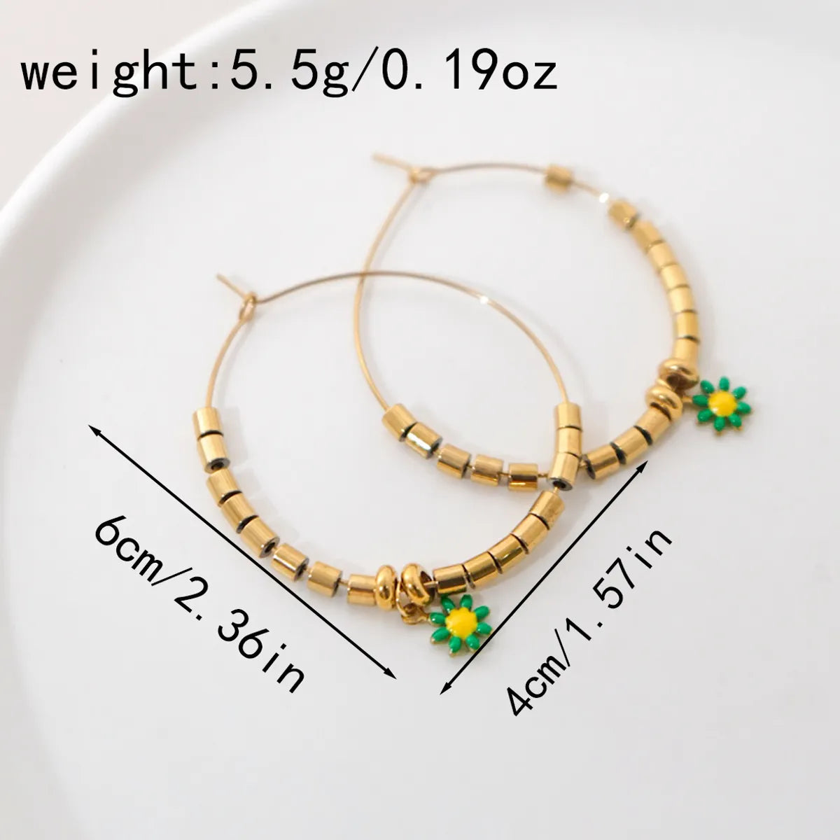 1 Pair Modern Style Sweet Leaves Plant 304 Stainless Steel Beaded 14K Gold Plated Hoop Earrings