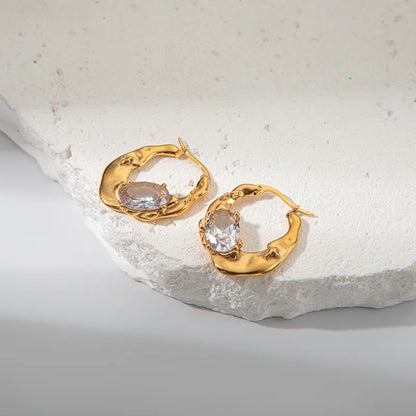 1 Pair Modern Style Sweet Oval Plating Inlay 304 Stainless Steel Zircon 14K Gold Plated Earrings