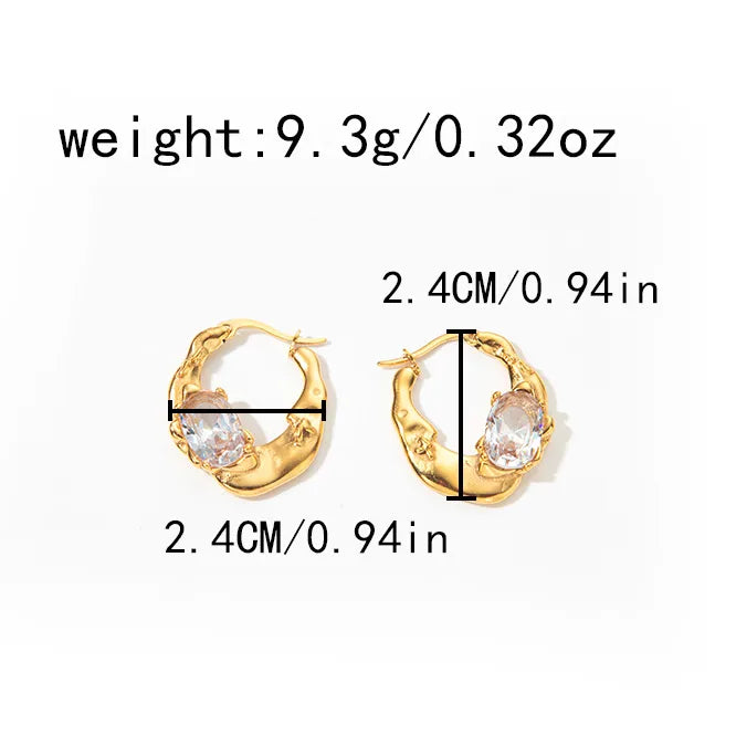 1 Pair Modern Style Sweet Oval Plating Inlay 304 Stainless Steel Zircon 14K Gold Plated Earrings