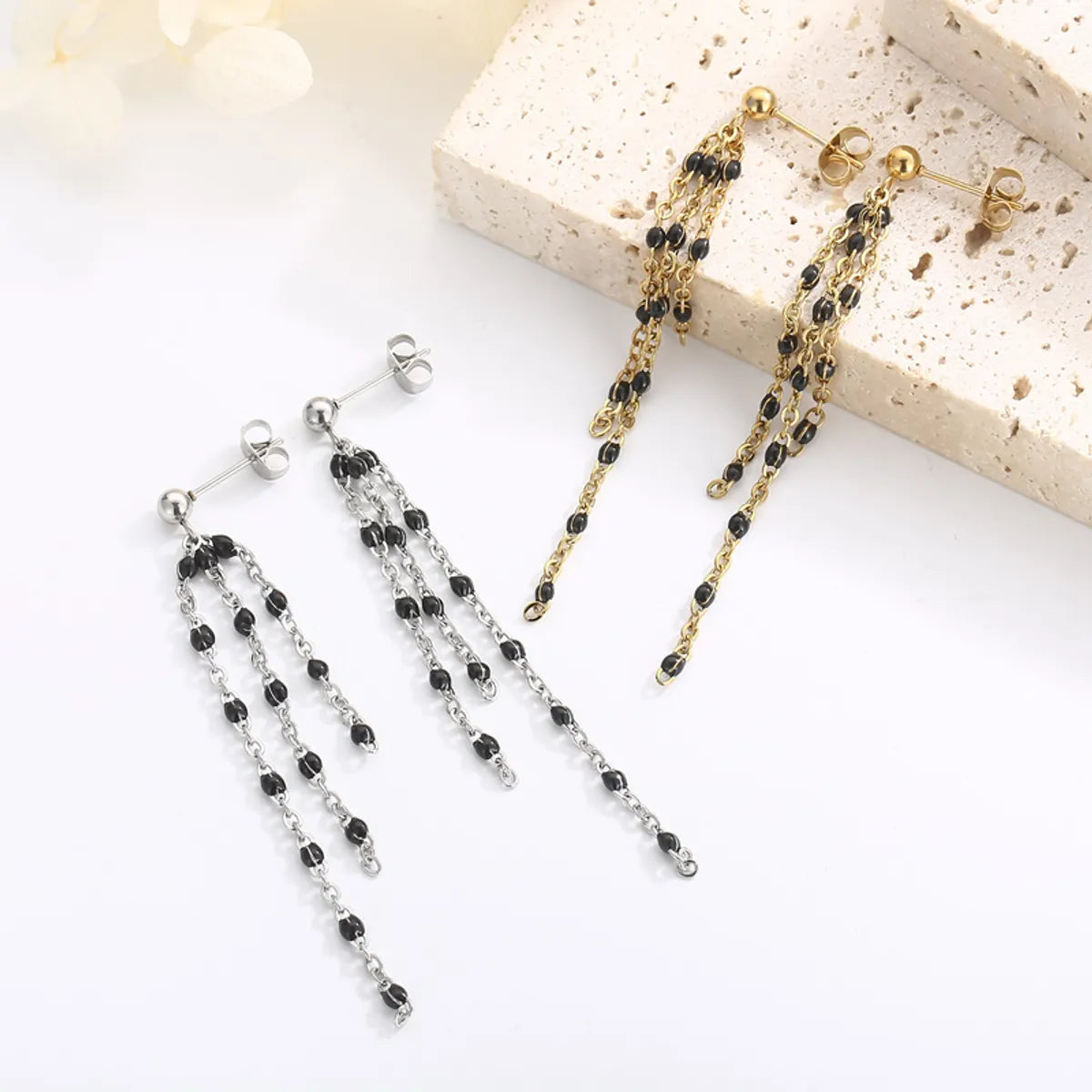 1 Pair Modern Style Tassel Plating Chain Stainless Steel Drop Earrings