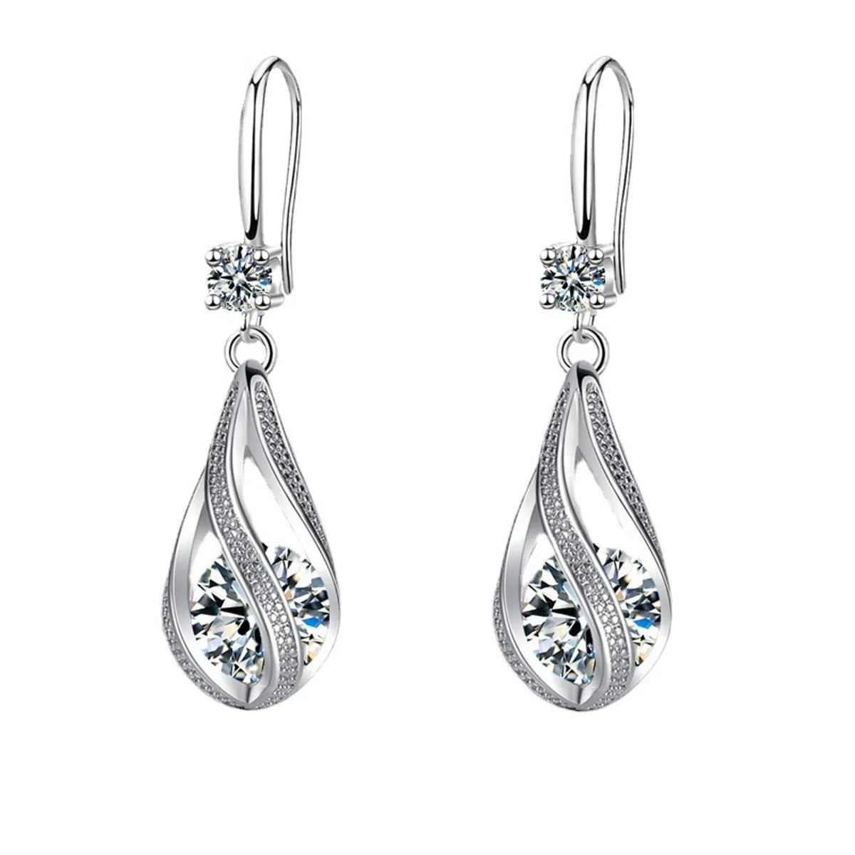 1 Pair Modern Style Water Droplets Inlay Alloy Zircon Silver Plated Dangling Earrings