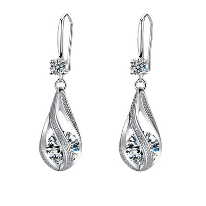 1 Pair Modern Style Water Droplets Inlay Alloy Zircon Silver Plated Dangling Earrings