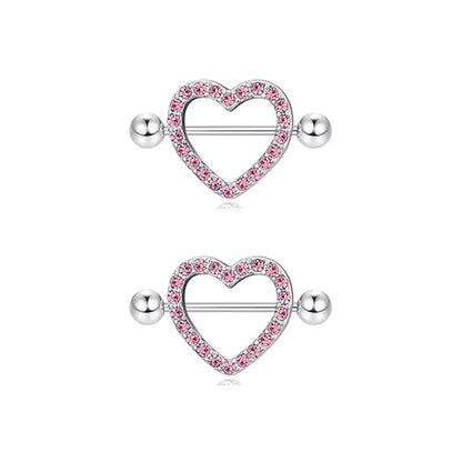 1 Pair Nipple Rings & Studs Hip-Hop Shiny Heart Shape Flower Butterfly 316 Stainless Steel  Copper Inlay Zircon Nipple Rings & Studs