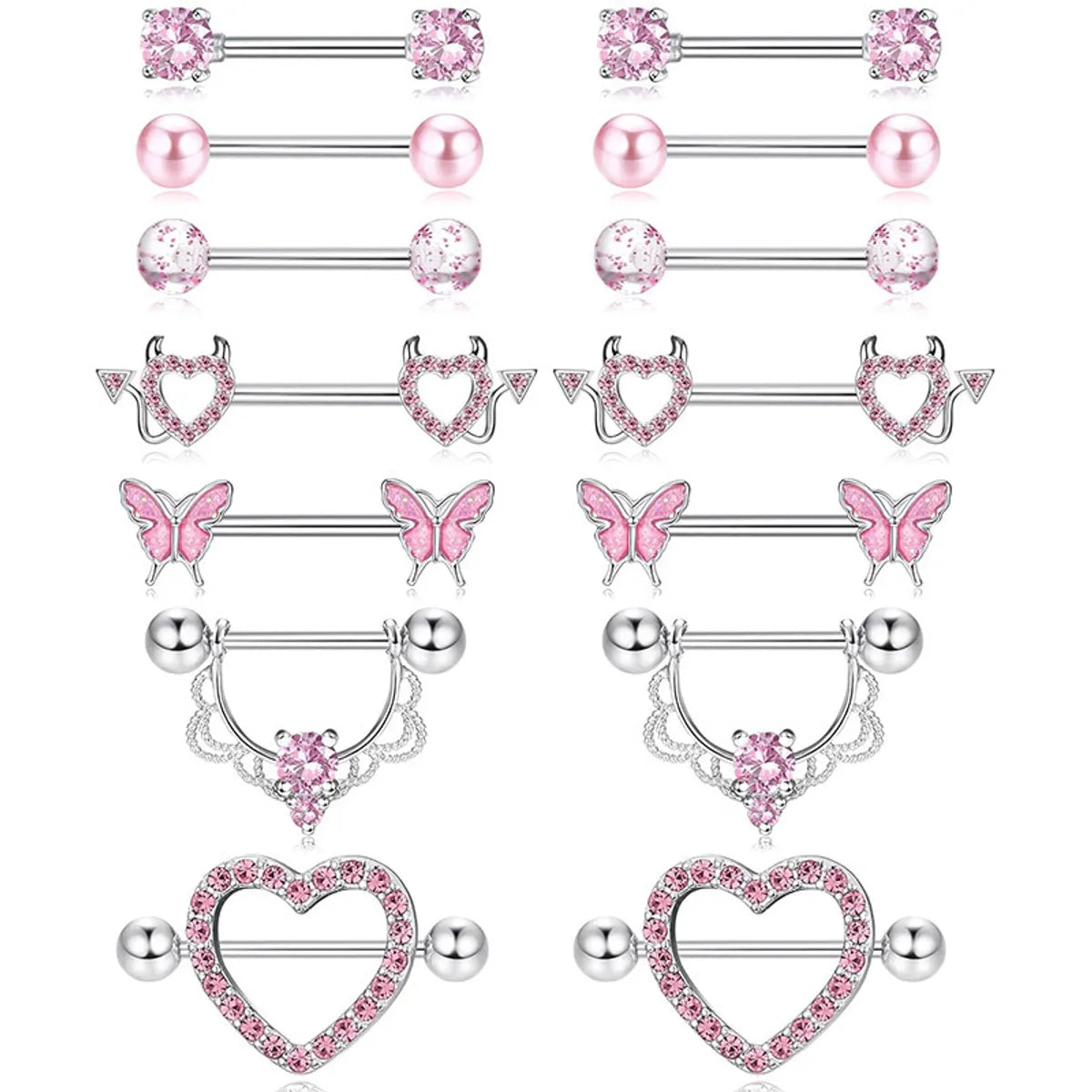 1 Pair Nipple Rings & Studs Hip-Hop Shiny Heart Shape Flower Butterfly 316 Stainless Steel  Copper Inlay Zircon Nipple Rings & Studs