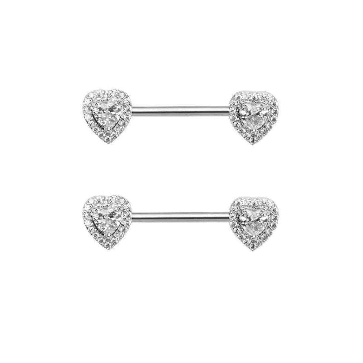 1 Pair Nipple Rings & Studs Hip-Hop Shiny Heart Shape Flower Butterfly 316 Stainless Steel  Copper Inlay Zircon Nipple Rings & Studs