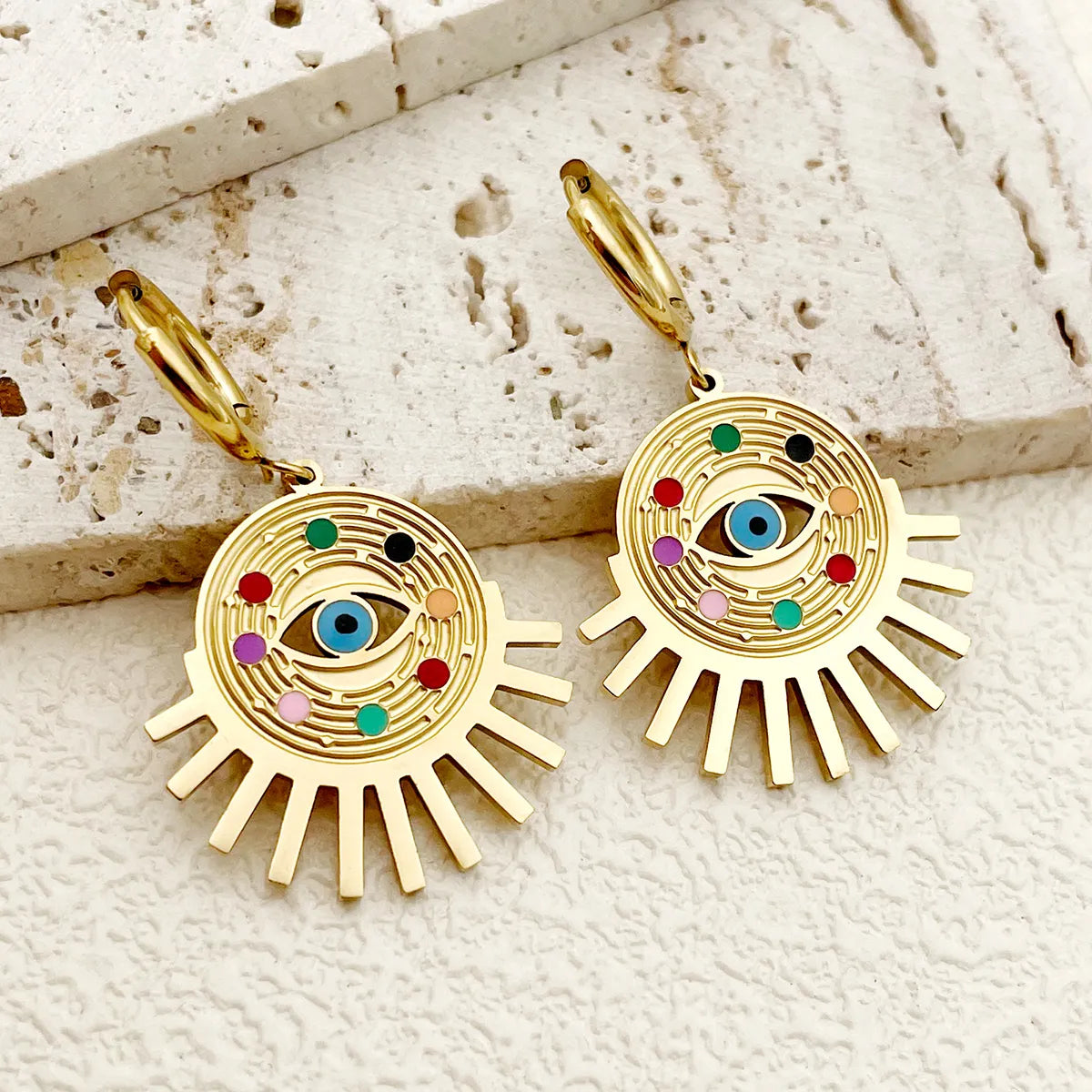 1 Pair Nordic Style Classical Eye Enamel Plating Stainless Steel Gold Plated Drop Earrings