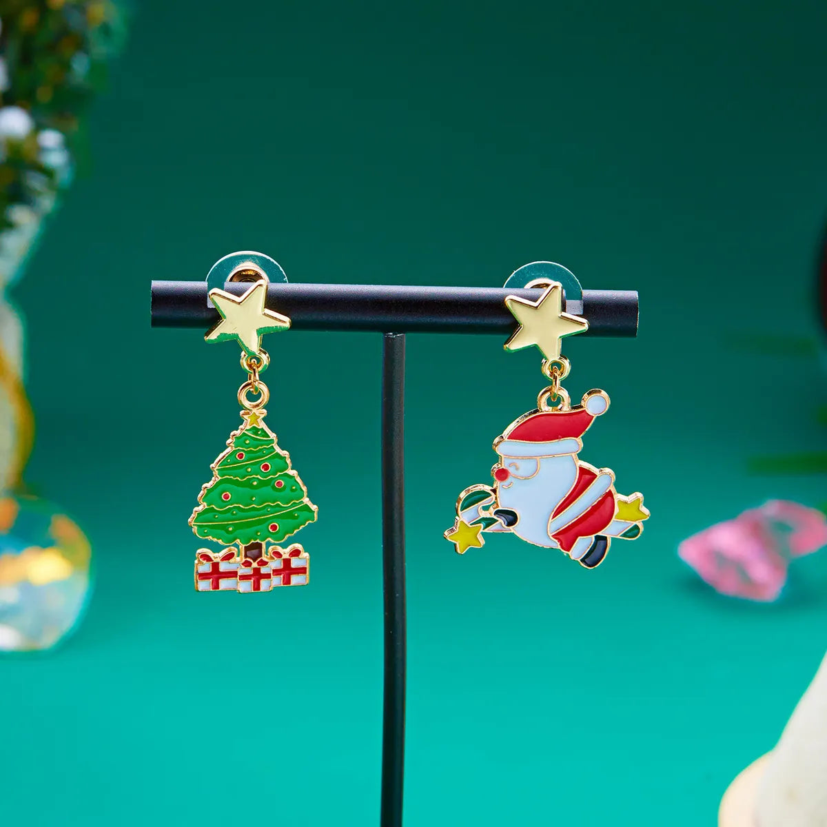 1 Pair Nordic Style Cute Modern Style Christmas Tree Santa Claus Bow Knot Enamel Plating Alloy Drop Earrings