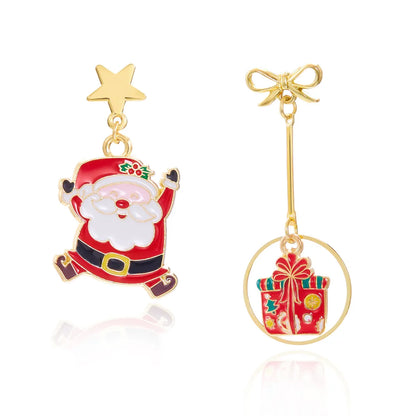 1 Pair Nordic Style Cute Modern Style Christmas Tree Santa Claus Bow Knot Enamel Plating Alloy Drop Earrings