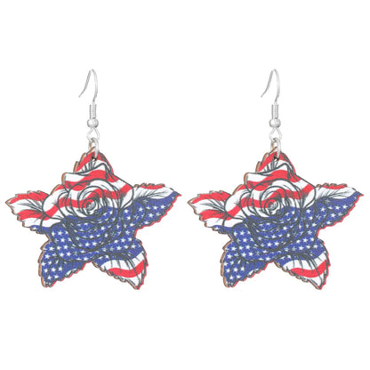 1 Pair Nordic Style Ethnic Style Star American Flag Mushroom Wood Drop Earrings