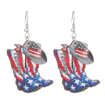 1 Pair Nordic Style Ethnic Style Star American Flag Mushroom Wood Drop Earrings