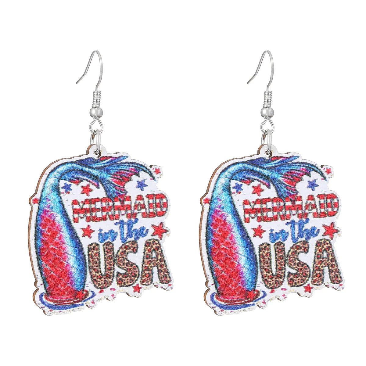 1 Pair Nordic Style Ethnic Style Star American Flag Mushroom Wood Drop Earrings