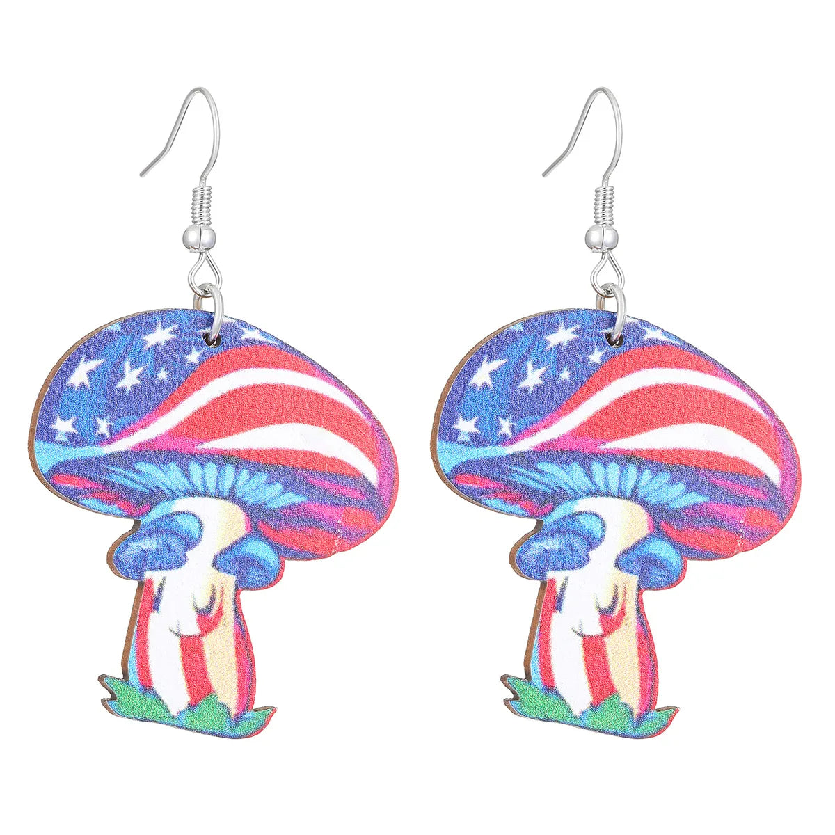 1 Pair Nordic Style Ethnic Style Star American Flag Mushroom Wood Drop Earrings