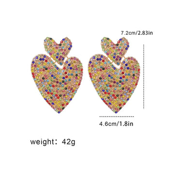 1 Pair Nordic Style Exaggerated Heart Shape Inlay Metal Rhinestones 18K Gold Plated Drop Earrings