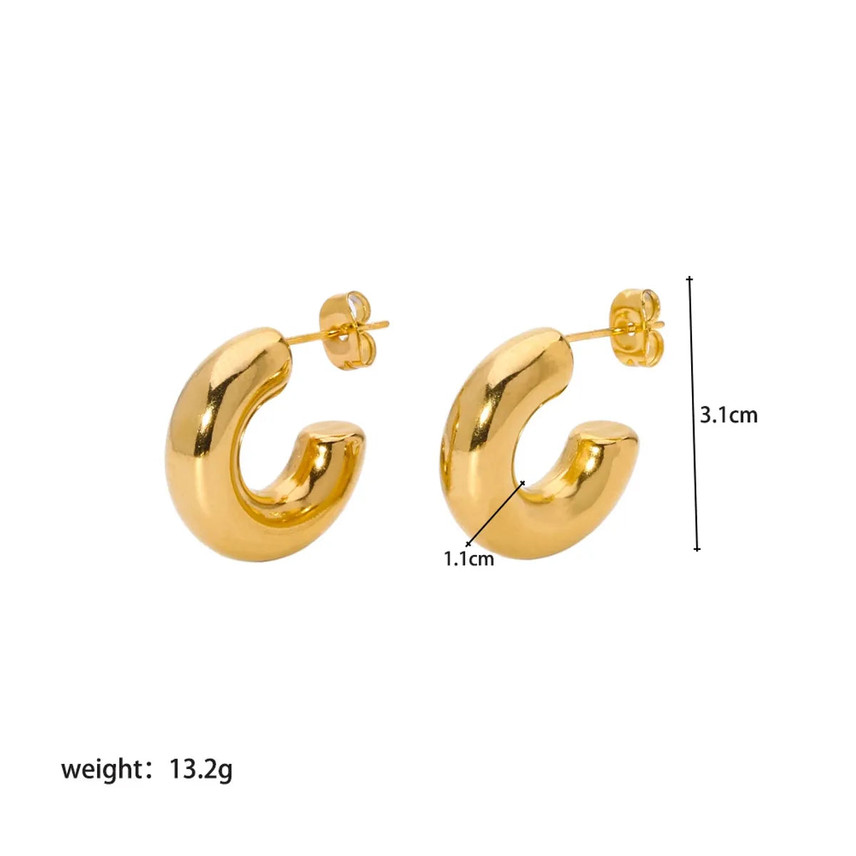 1 Pair Nordic Style French Style C Shape Plating Stainless Steel 18k Gold Plated Ear Studs