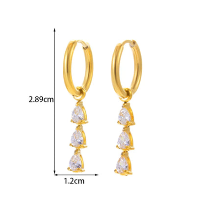 1 Pair Nordic Style French Style Simple Style C Shape Water Droplets Plating Inlay Stainless Steel Zircon 18k Gold Plated Ear Studs