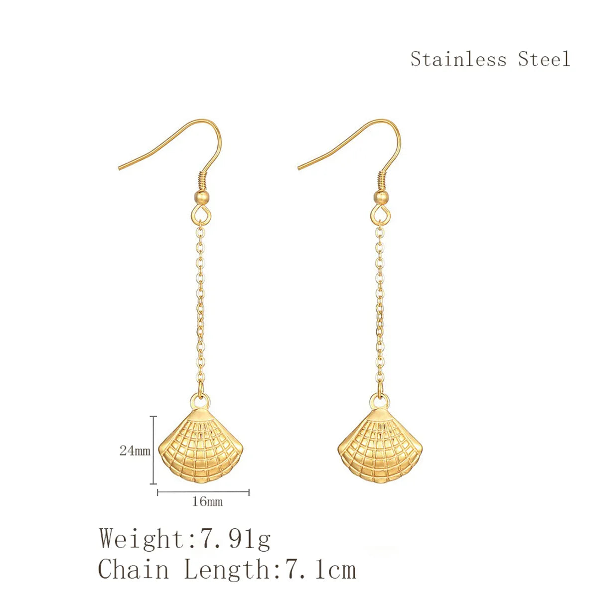 1 Pair Nordic Style IG Style Tassel Pig Nose Shell Plating 304 Stainless Steel 18K Gold Plated Drop Earrings