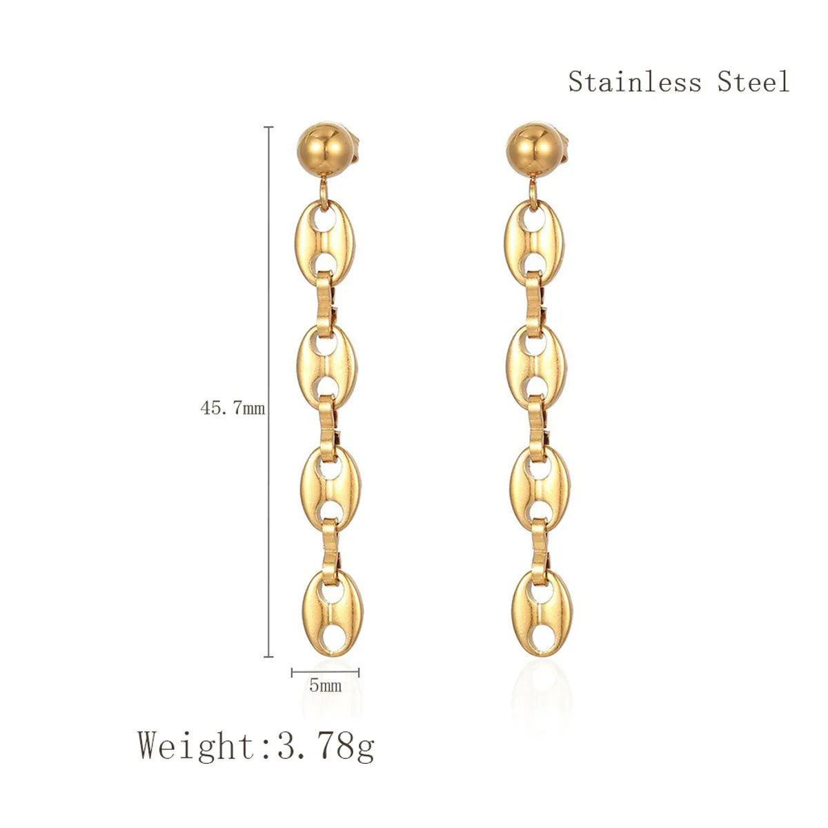 1 Pair Nordic Style IG Style Tassel Pig Nose Shell Plating 304 Stainless Steel 18K Gold Plated Drop Earrings