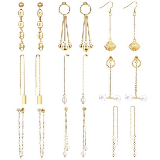 1 Pair Nordic Style IG Style Tassel Pig Nose Shell Plating 304 Stainless Steel 18K Gold Plated Drop Earrings