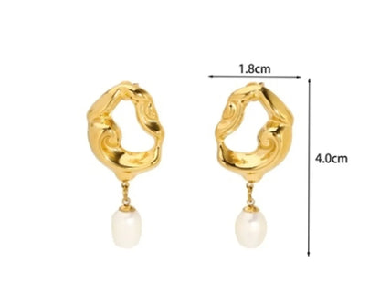 1 Pair Nordic Style Irregular Plating Inlay Stainless Steel Freshwater Pearl 18k Gold Plated Drop Earrings