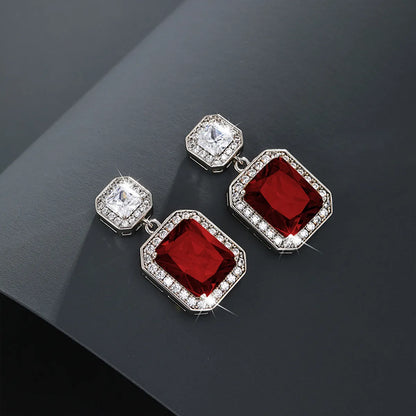 1 Pair Nordic Style Luxurious Xuping Rectangle Plating Inlay Copper Alloy Artificial Gemstones Artificial Diamond White Gold Plated Drop Earrings