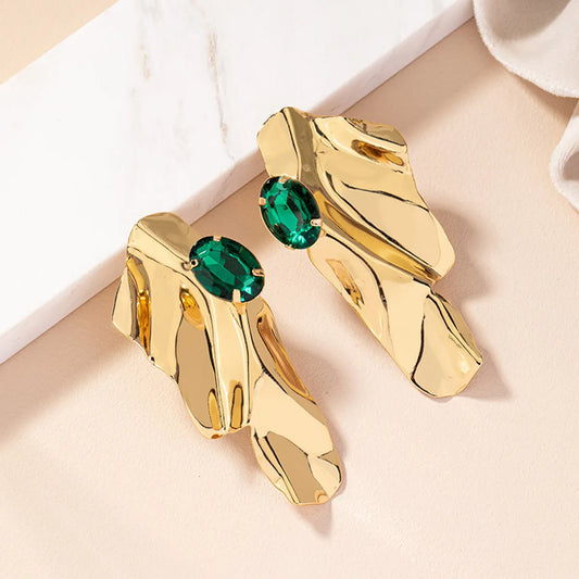 1 Pair Nordic Style Retro Exaggerated Irregular Geometric Plating Alloy Gem Gold Plated Ear Studs