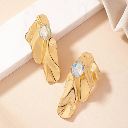 1 Pair Nordic Style Retro Exaggerated Irregular Geometric Plating Alloy Gem Gold Plated Ear Studs